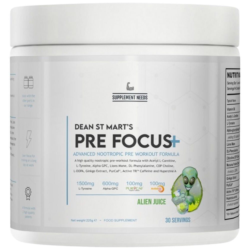 Pre Focus+ | con stimolanti & Nootropici - 225 grammi