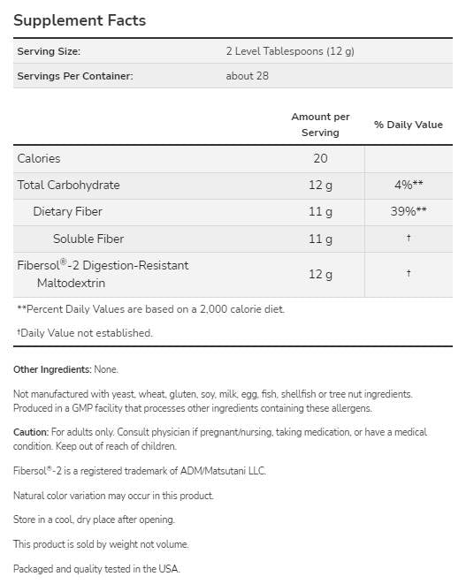 Fibra prebiotica con Fibersol®-2 - 340 grammi