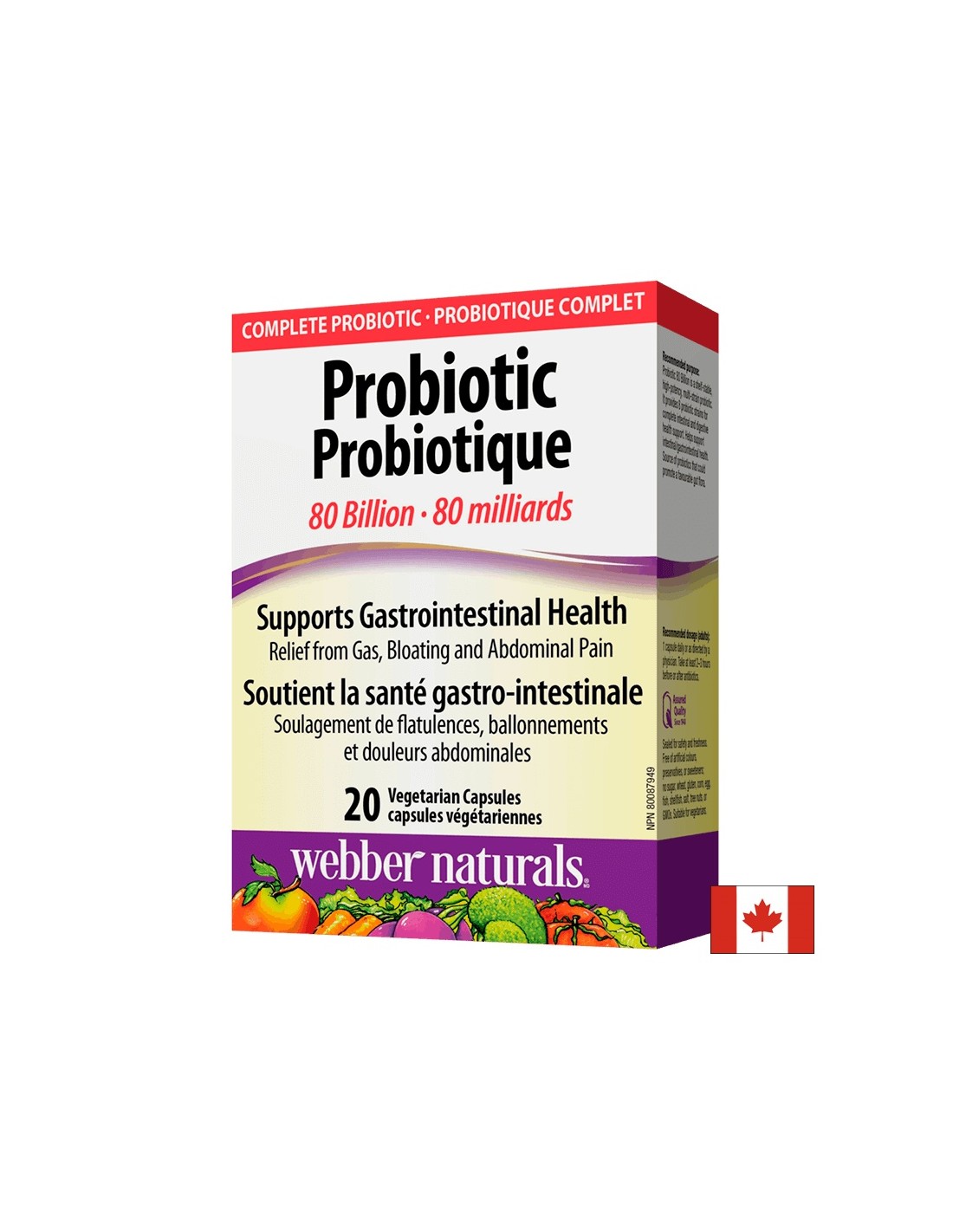 Probiotico 80 miliardi/Probiotico, 80 miliardi di probiotici attivi, 20 capsule <tc>Webber Naturals</tc>