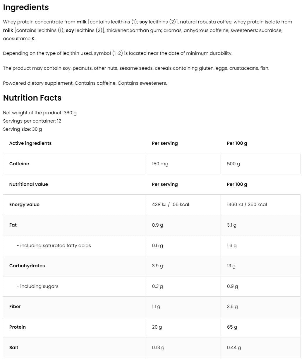 Caffè proteico | Proteine con Caffeina 360 grammi