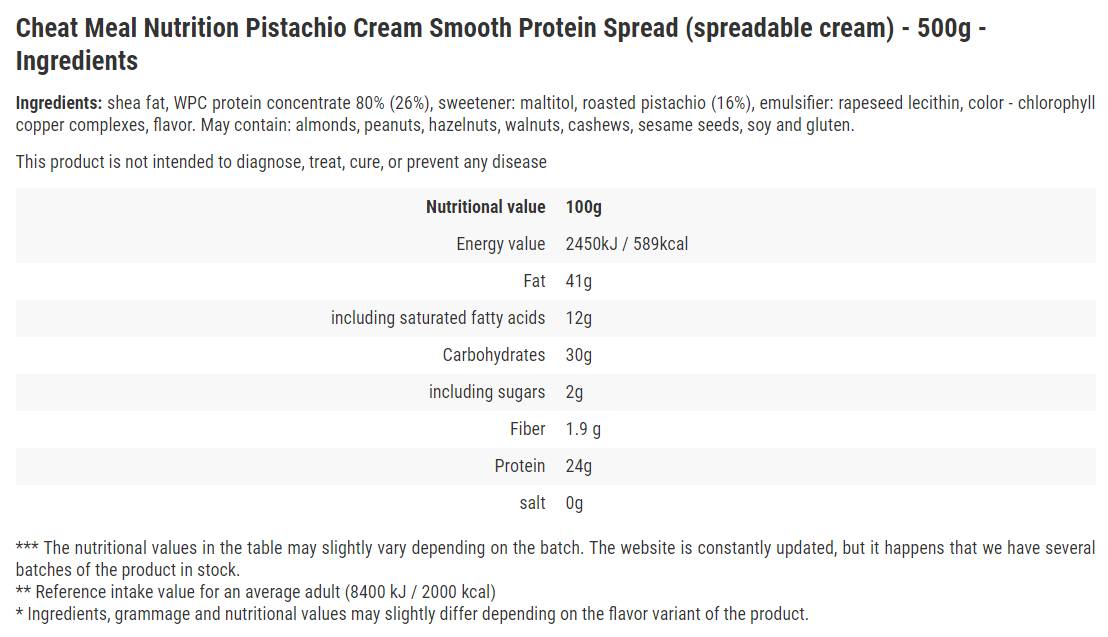 Crema Spalmabile Proteica/Pistacchio - 500 grammi