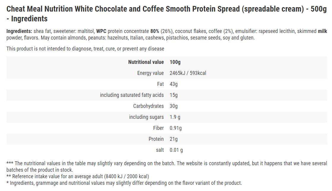 Crema Spalmabile Proteica/Cioccolato Bianco e Caffè - 500 grammi