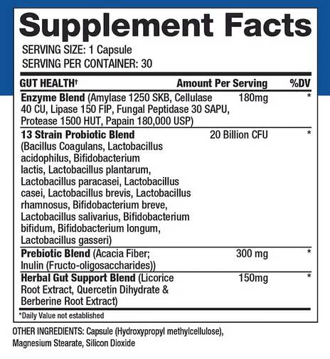 Salute intestinale comprovata | Digestione & Utilizzo alimentare - 30 capsule