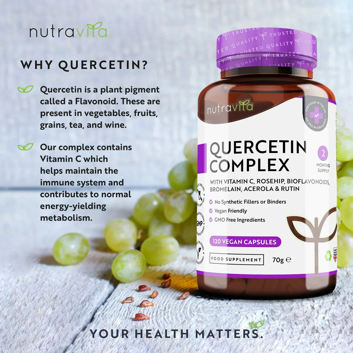 Complesso di quercetina con bromelina 120 capsule vegetali. <tc>Nutravita</tc>