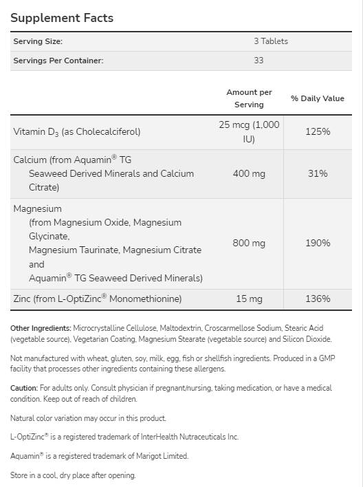 Magnesio e calcio | con vitamina D3 e l -optizinc - 250 compresse