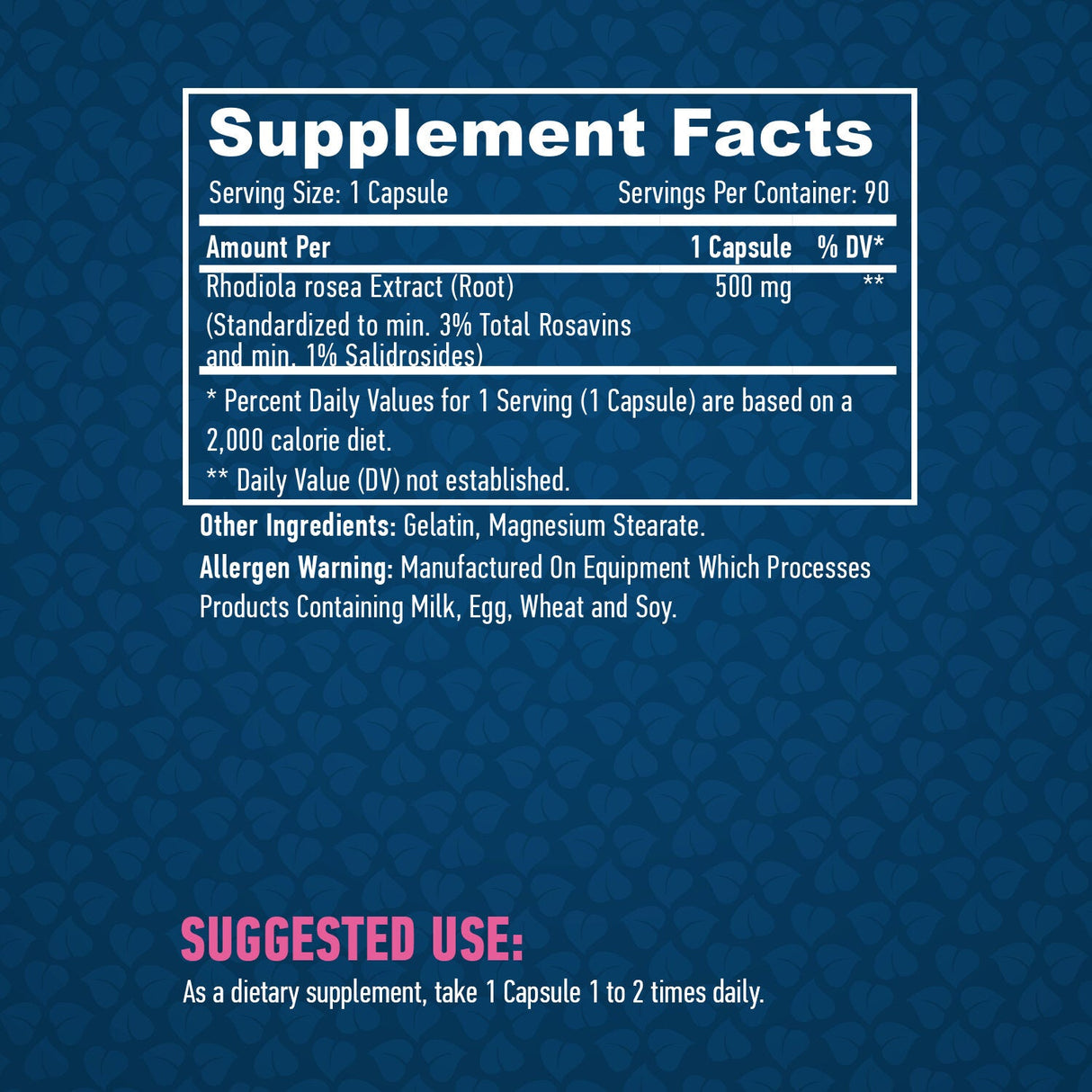 Estratto di Rhodiola Rosea 500mg/90 Capsule.