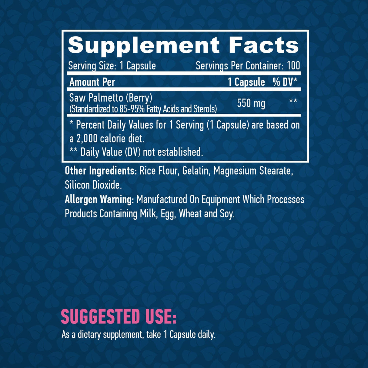 Saw Palmetto 550 mg./100 tappi.
