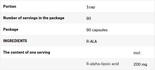 R-ala | Acido lipoico R -alfa 200 mg - 90 capsule
