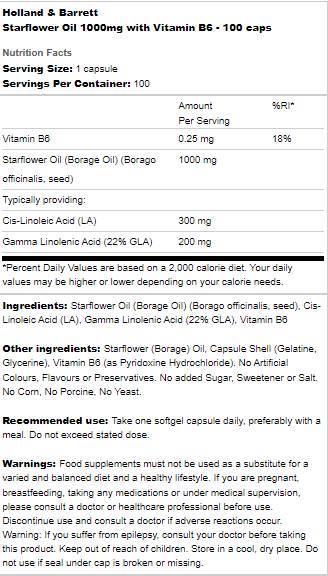 Olio di fiori di stella 1000 mg | Con vitamina B6 - 100 capsule