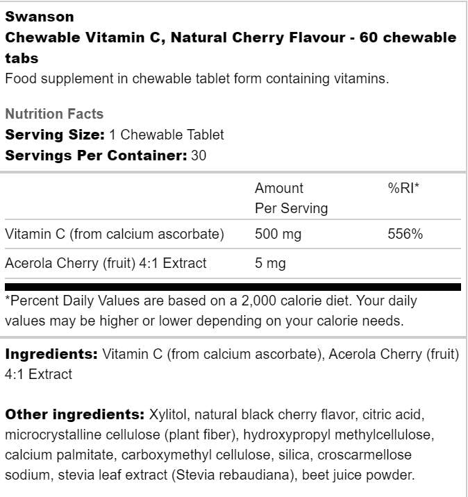 Vitamina C Masticabile Senza Zucchero 500 mg 60 Compresse