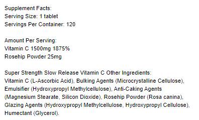 Vitamina C a rilascio lento super potente 1500 mg - 120 Compresse