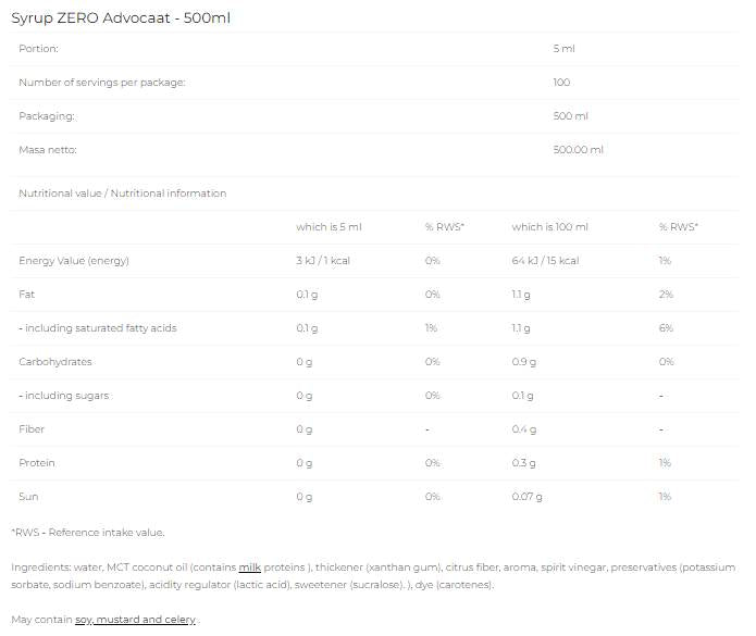 Sciroppo Zero - Advocaat - 500 ml