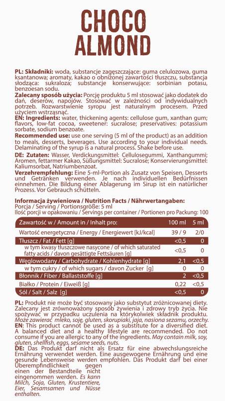 Sciroppo Zero Calorie | Cioccolato Mandorla - 500 ml