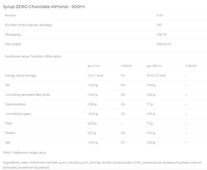 Sciroppo Zero - Cioccolato Mandorla - 500 ml