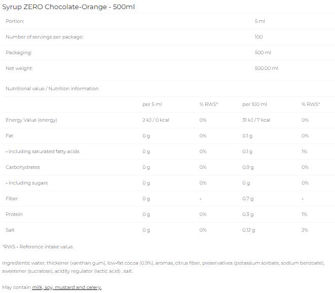 Sciroppo Zero - Cioccolato Arancia - 500 ml