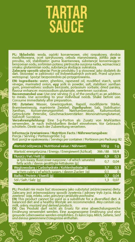Salsa Tartara | Basso contenuto calorico 410 ml