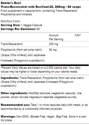 Trans-resveratrolo 200 mg | con ResVinol-25 - 60 capsule