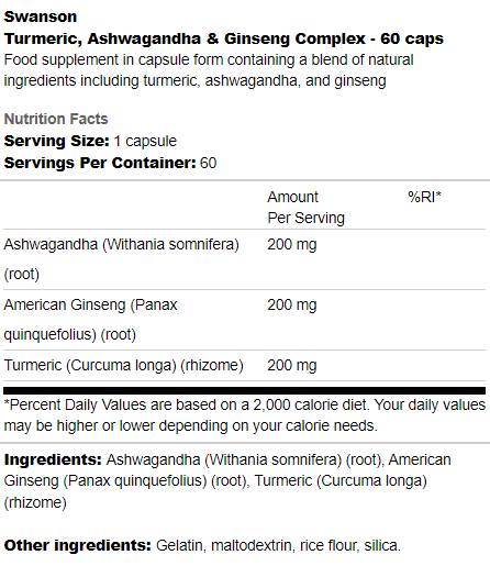 Curcuma, Ashwagandha e Ginseng Complex 60 capsule