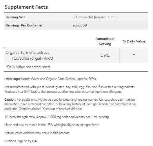 Estratto liquido di curcuma | Certificato Biologico - 59 ml