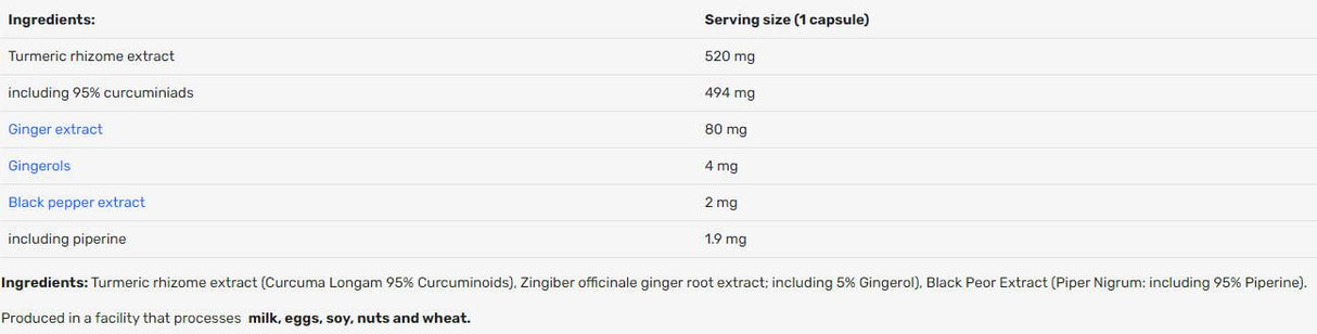 Curcuma con radice di zenzero | con il 95% di curcuminoidi & 5% Gingeroli - 60 capsule