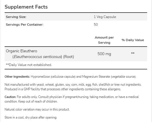 Eleuthero 500 mg | Ginseng siberiano - 250 capsule