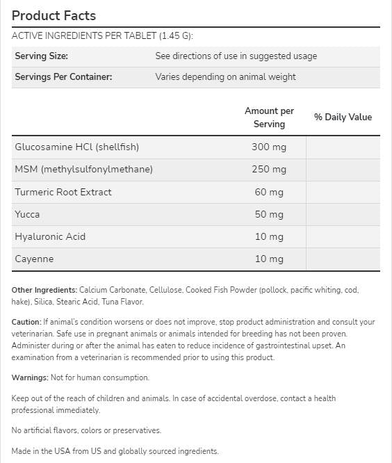 Supporto congiunto compresse masticabili | per cani e gatti - 90 compresse masticabili