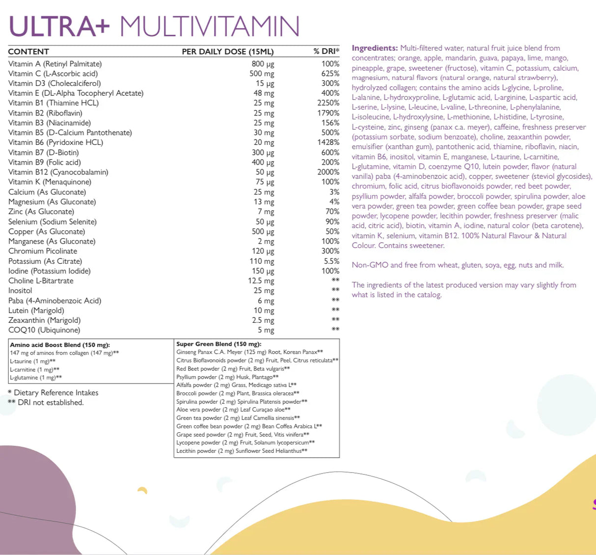 Ultra+ - vitamine + minerali + miscela verde + collagene /500 ml/