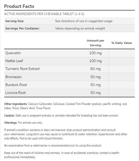 Tavolette masticabili allergiche per animali domestici | Per cani e gatti - 75 compresse masticabili