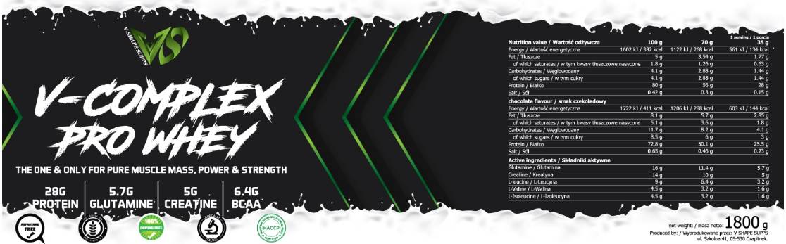 V-Complex Pro Whey | Concentrato di proteine del siero di latte con BCAA 1800 grammi