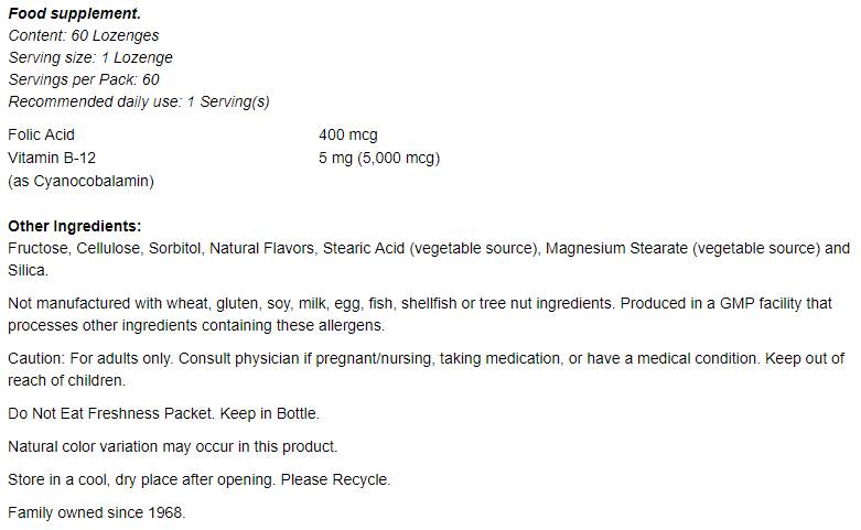 Vitamina B-12 5000 mcg con acido folico - 60 compresse sublinguali