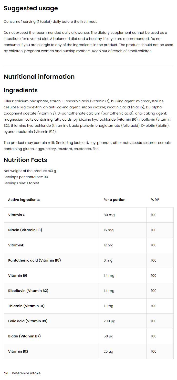 Complesso di vitamina B + C & E - 90 Compresse