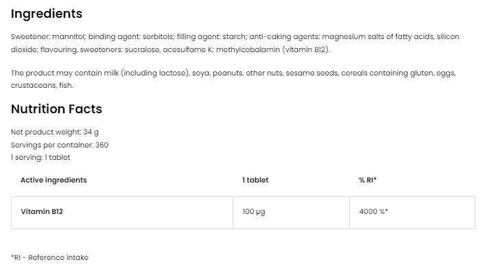 Vitamina B12 Metilcobalamina | Pastiglie 360 Compresse sublinguali