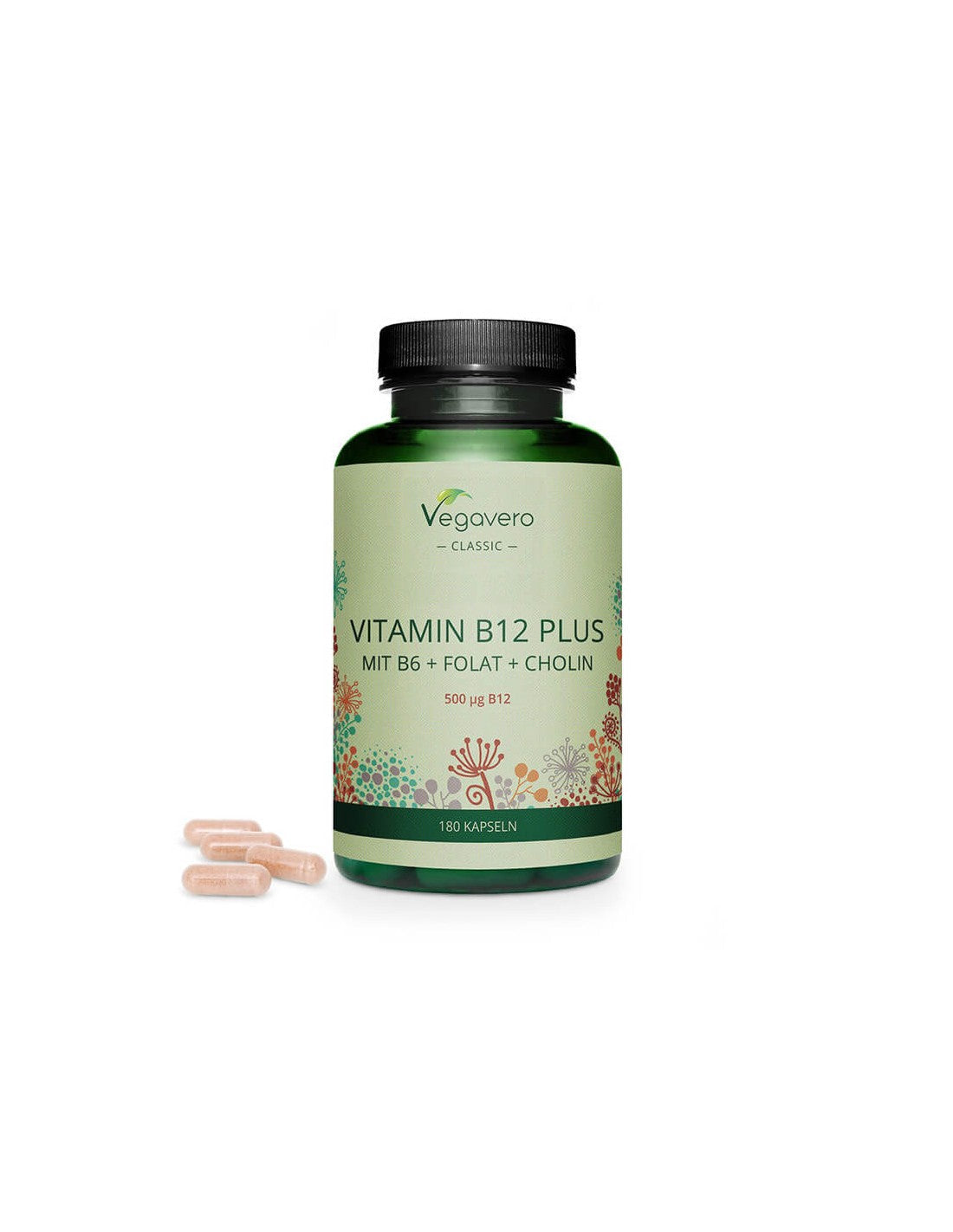 Vitamina B12 Plus (con B6+ Folato + Colina) - Vitamina B12 + vitamina B6, folato e colina, 180 capsule <tc>Vegavero</tc>
