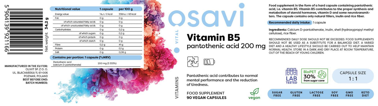 Vitamina B5 | Acido Pantotenico 200 mg - 90 capsule
