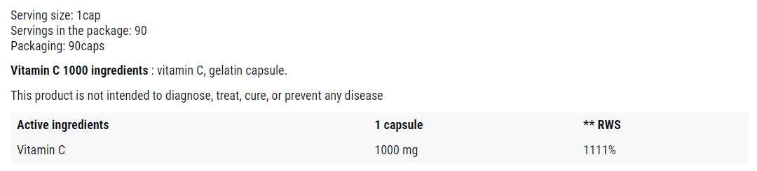 Vitamina C 1000 mg | Supporto per la salute immunitaria - 90 capsule