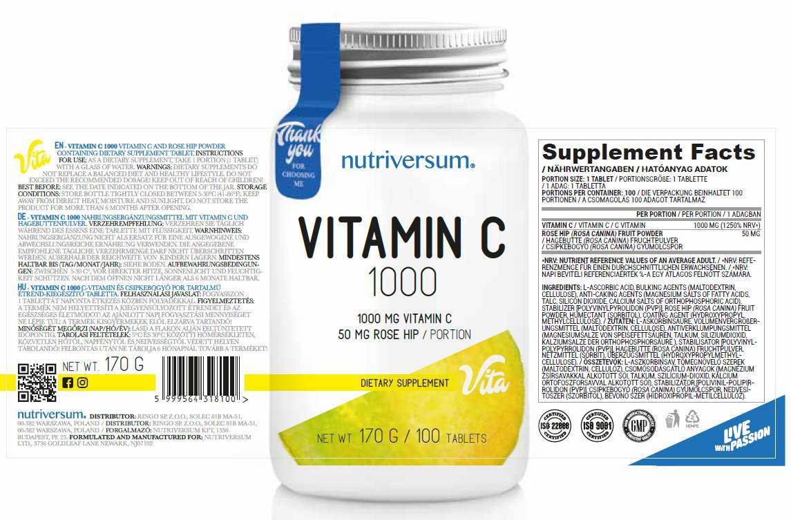 Vitamina C 1000 | con rosa canina - 30 compresse