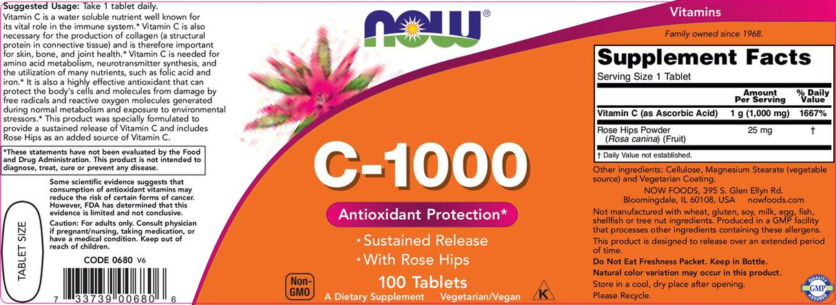 Vitamina C-1000 con rosa canina/Rilascio prolungato - 100 Compresse