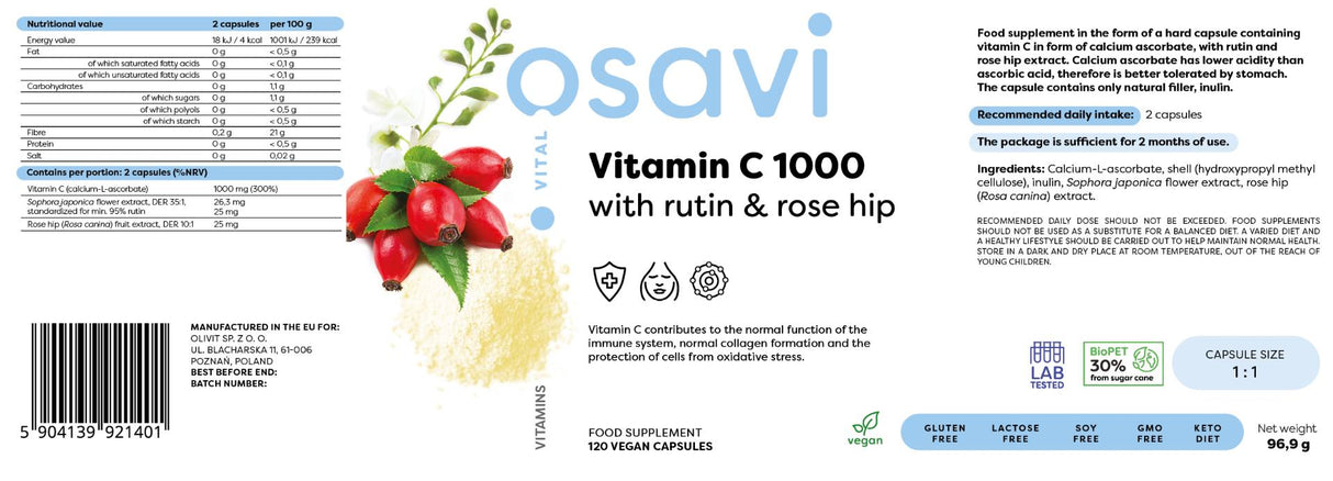 Vitamina C 1000 | con rutina & Rosa canina - 120 capsule