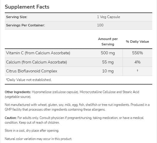Vitamina C-500 | Ascorbato di calcio C - 250 capsule