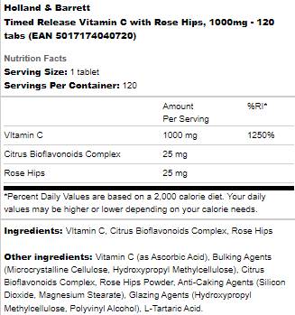 Vitamina C a rilascio temporizzato 1000 mg | Con rosa canina - 120 compresse