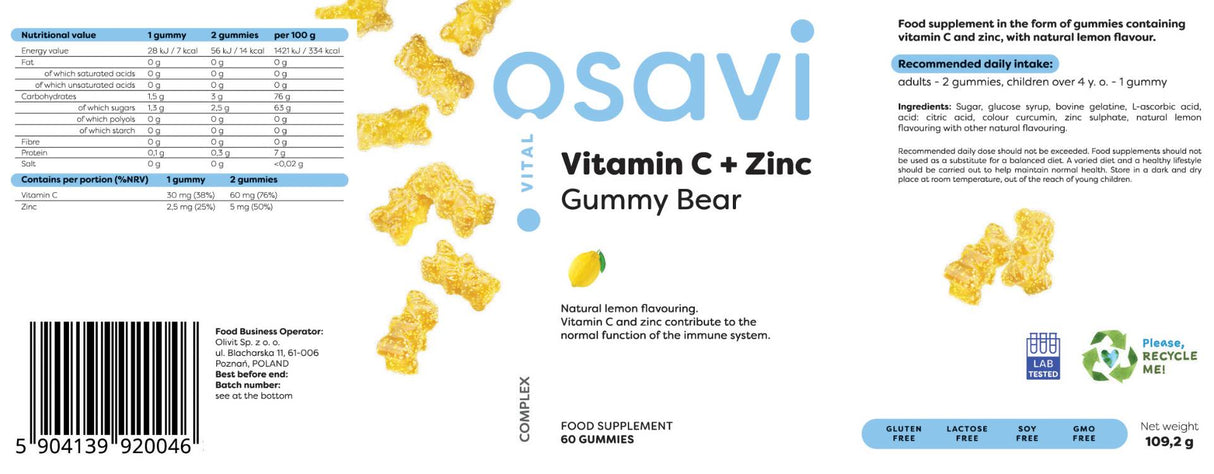 Vitamina C + Zinco | Orsetto Gommoso - 60 caramelle gommose