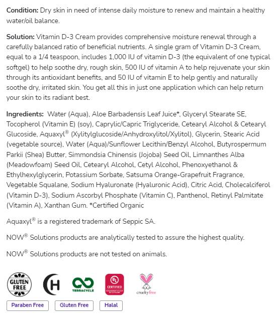 Crema alla vitamina D-3 1000 UI per grammo | Senza parabeni - 118 ml