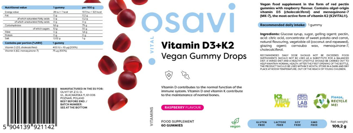 Vitamina D3 400 UI + K2 75 mcg | Gocce Gommose Vegane - 60 Caramelle