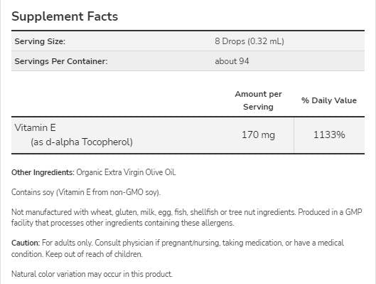 Olio di vitamina E liquido | d-alfa Tocoferolo - 30 ml