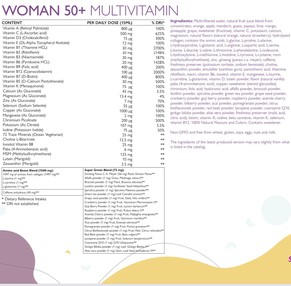 Women 50+ multivitaminici per donne con collagene 1497 mg - 149 principi attivi /500 ml/