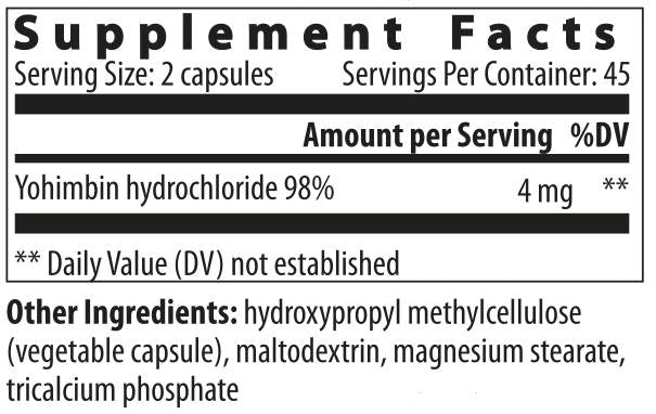 Yohimbe hcl 2 mg 90 capsule