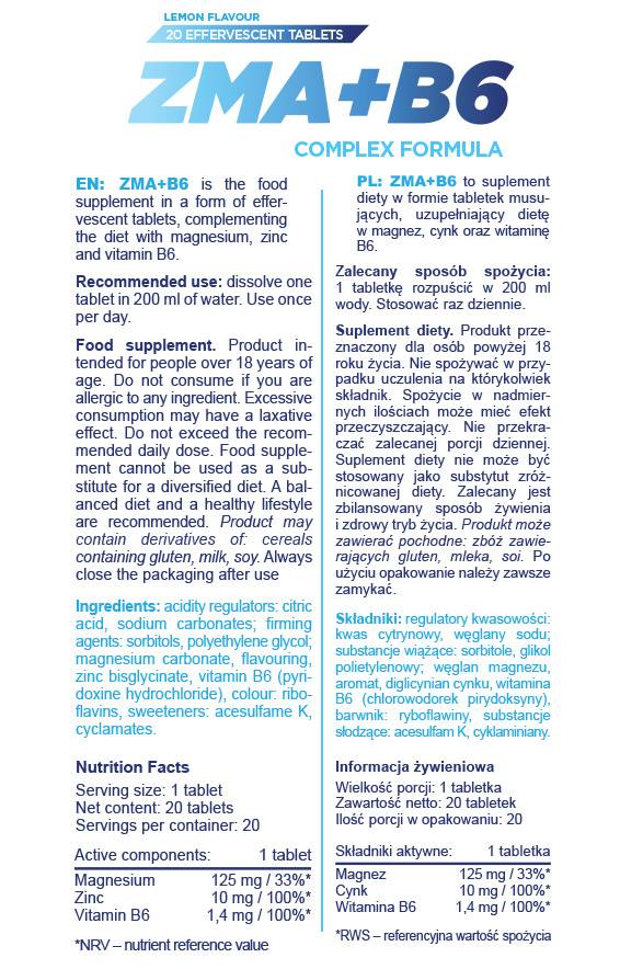 ZMA + B6 | Formula complessa effervescente - 20 compresse solubili