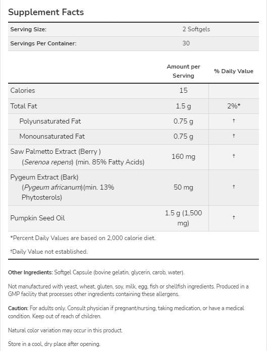 Pygeum & Saw Palmetto/Prostato sano - 120 capsule gel