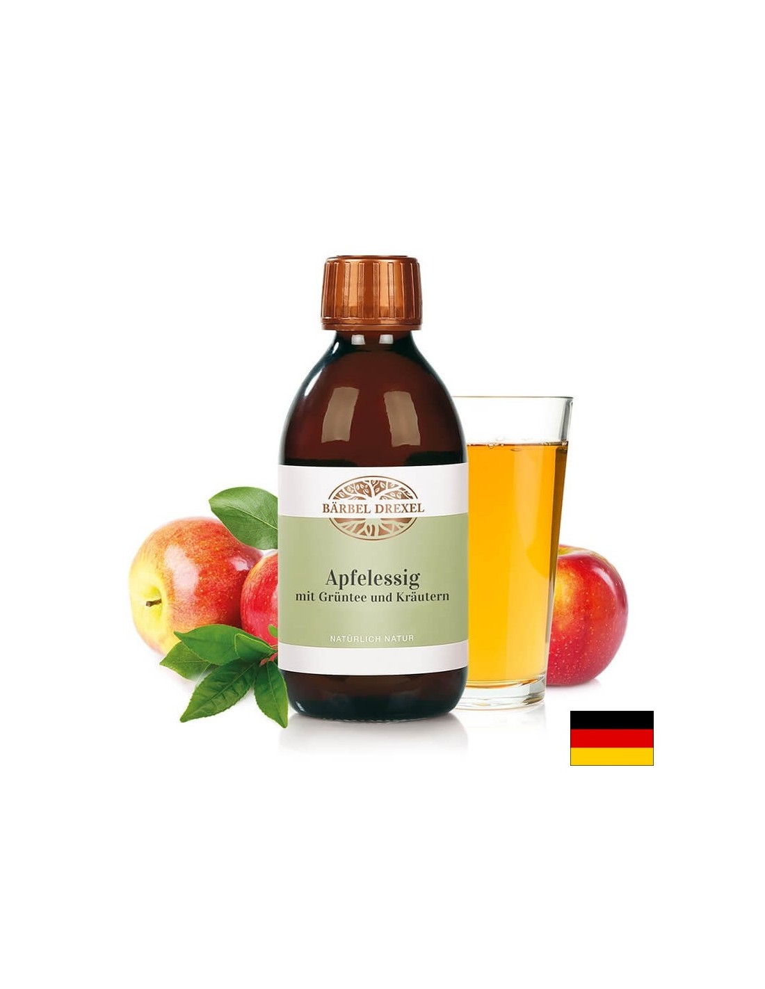 Apfelessig mit Grüntee und Kräutern / Apple cider vinegar + green tea and herbs, 250 ml. Bärbel Drexel - Nutra Best Europe