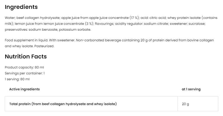 Protein Shot | Isolato di siero di latte + Matrix idrolizzato di manzo - 80 мл